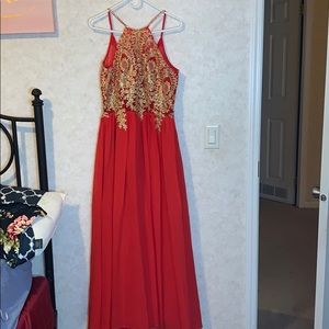 Red and gold long dress